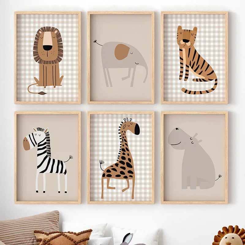 Baby Nursery Art - (No frame)Lion Tiger Elephant Giraffe Jungle