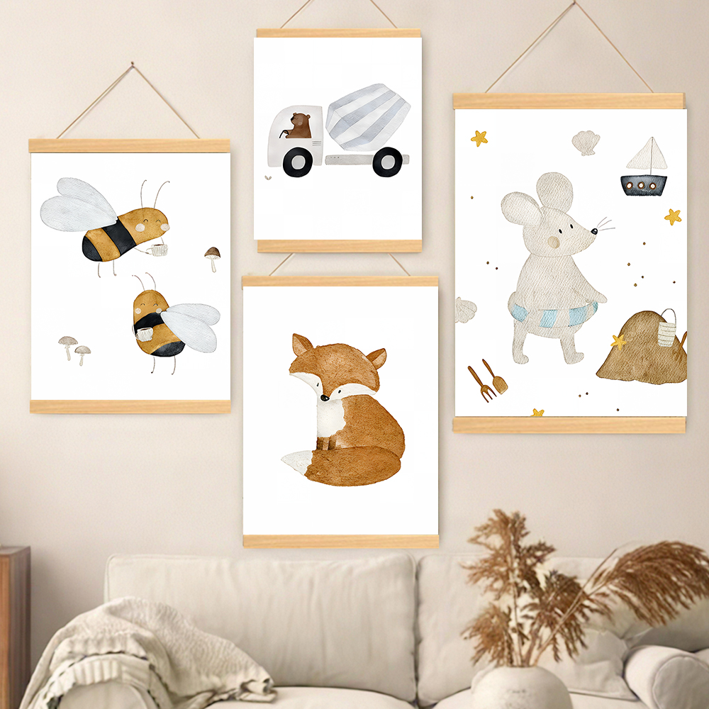 Baby Nursery Art - Boho Cartoon Posters Print Bear Truck