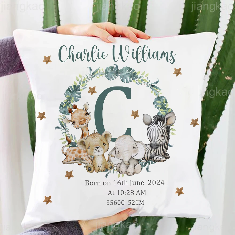 Baby Nursery Pillow - Personalized Safari Animal with Name Pillow