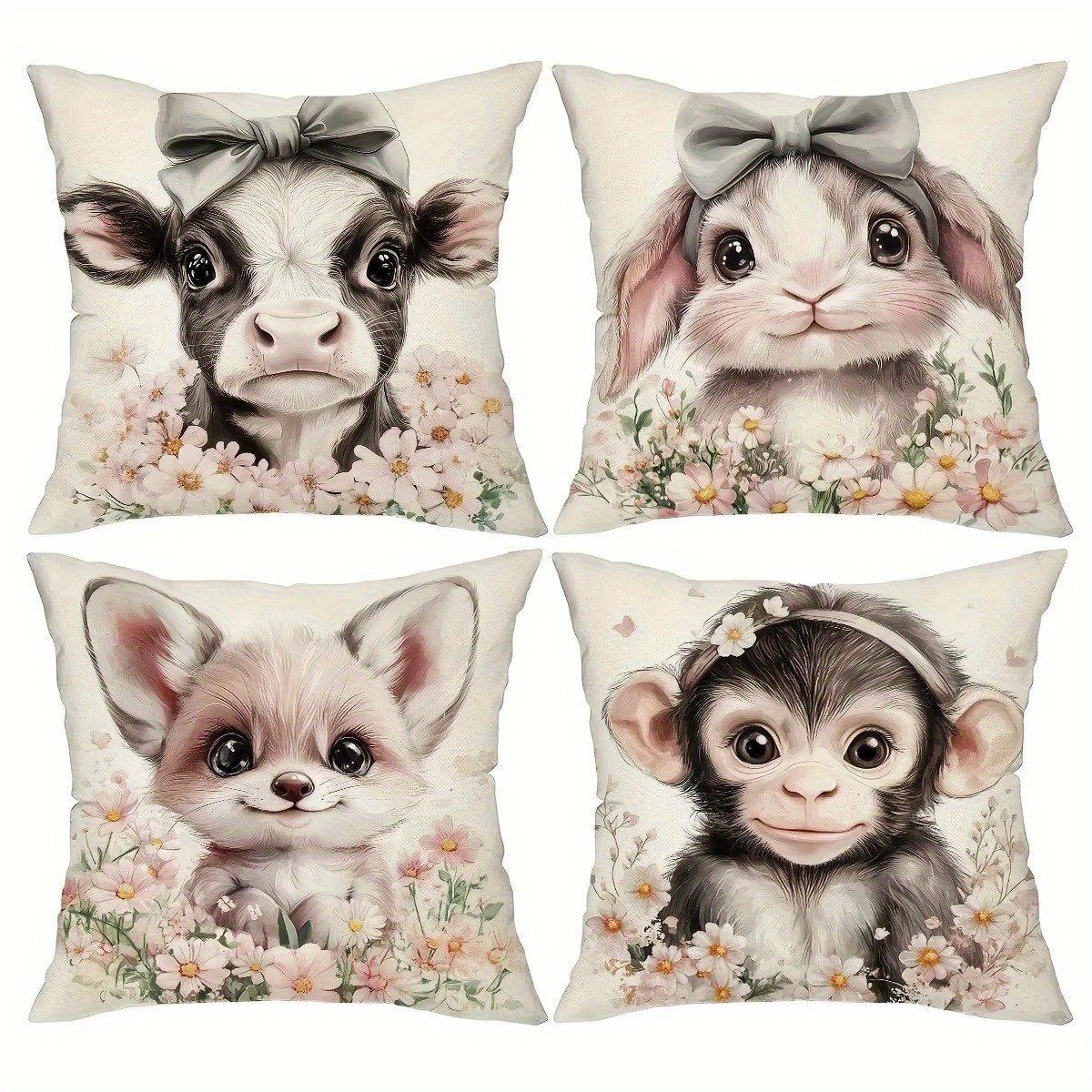Baby Nursery Pillow - Cute Baby Farm Animal Throw Pillow