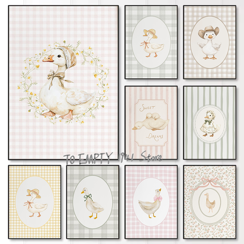 Baby Nursery Animal Pictures - Silly Little Goose Nursery Duck Gingham