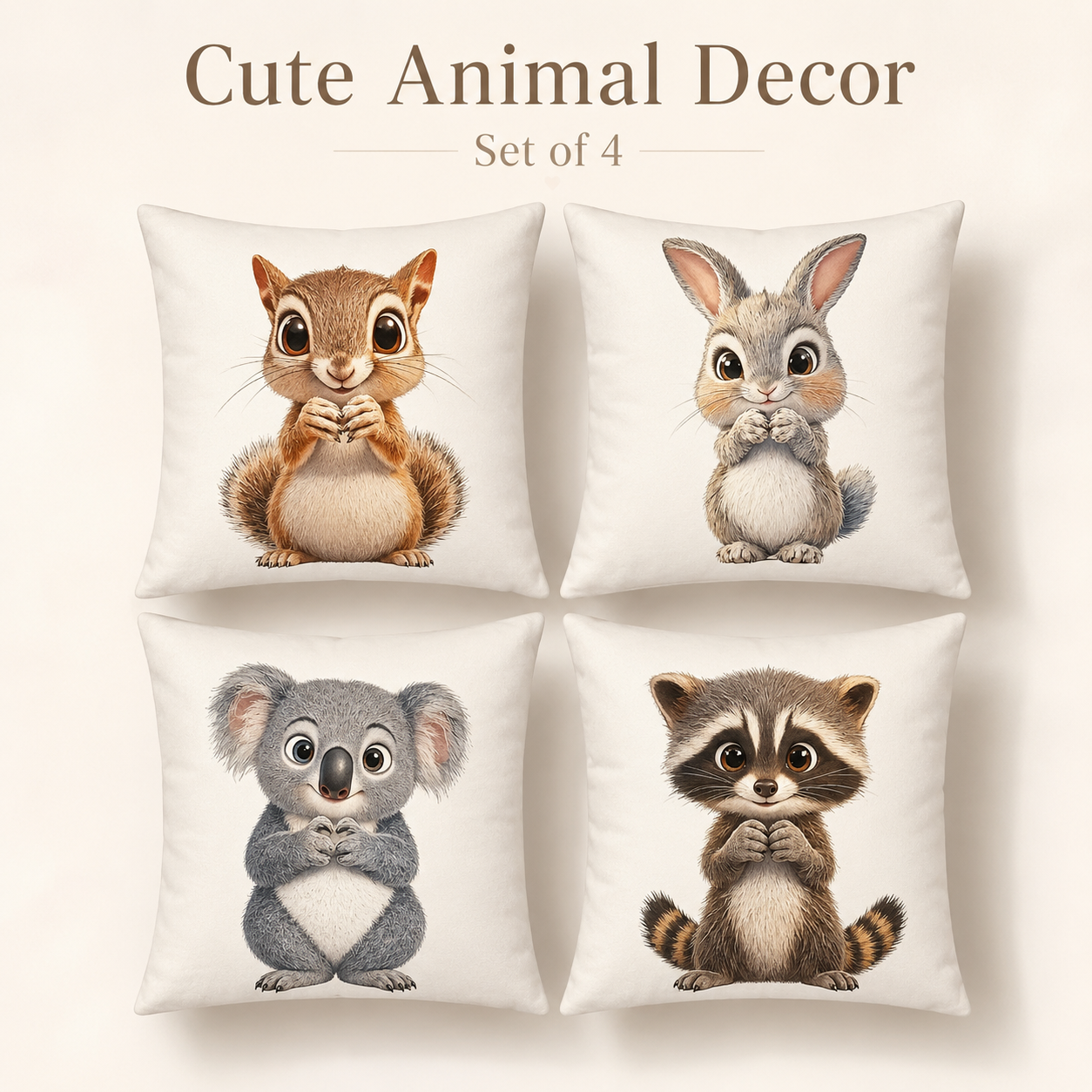 Baby Nursery Pillow - Cute Animal 2D Flat Printed Peach