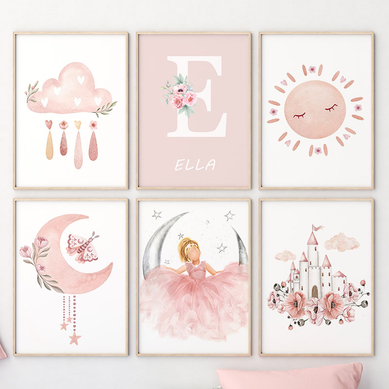 Pink Angel Girl Sun Moon Cloud - đánh giá và giá Baby Nursery Art