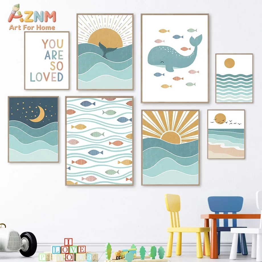 AZNM Boho Ocean Canvas Wall Ar - đánh giá và giá Baby Nursery Art