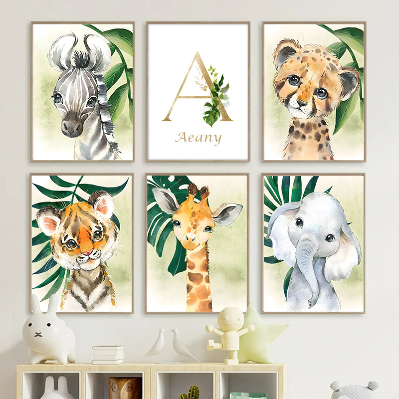 Gold Kids Name Poster Jungle A - đánh giá và giá Baby Nursery Animal Pictures