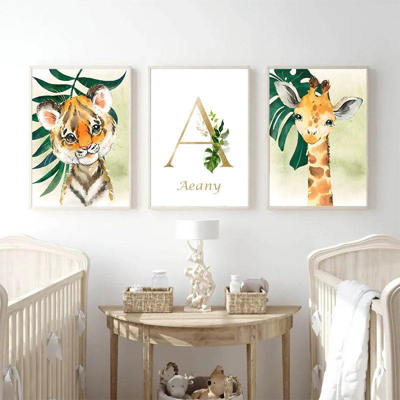Gold Kids Name Poster Jungle A - đánh giá và giá Baby Nursery Animal Pictures