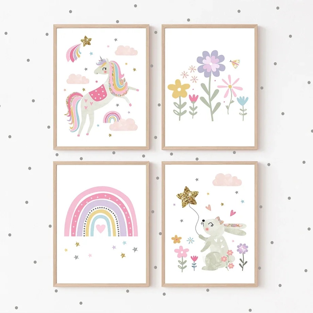 Pink Unicorn Rabbit Rainbow Cl - đánh giá và giá Baby Nursery Art