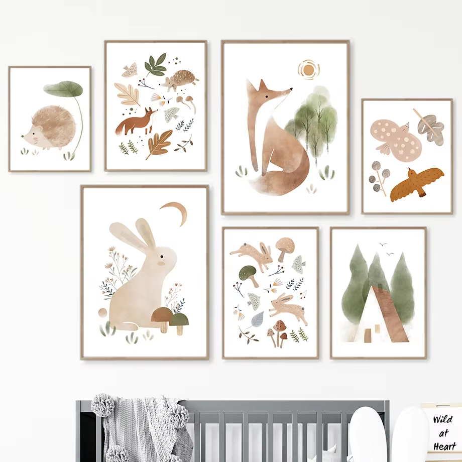 Boho Rabbit Fox Hedgehog Bird  - đánh giá và giá Baby Nursery Animal Pictures