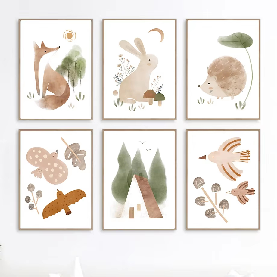 Boho Rabbit Fox Hedgehog Bird  - đánh giá và giá Baby Nursery Animal Pictures