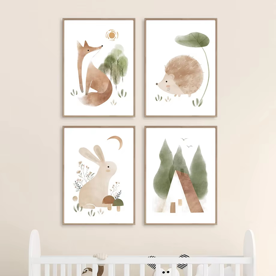 Boho Rabbit Fox Hedgehog Bird  - đánh giá và giá Baby Nursery Animal Pictures