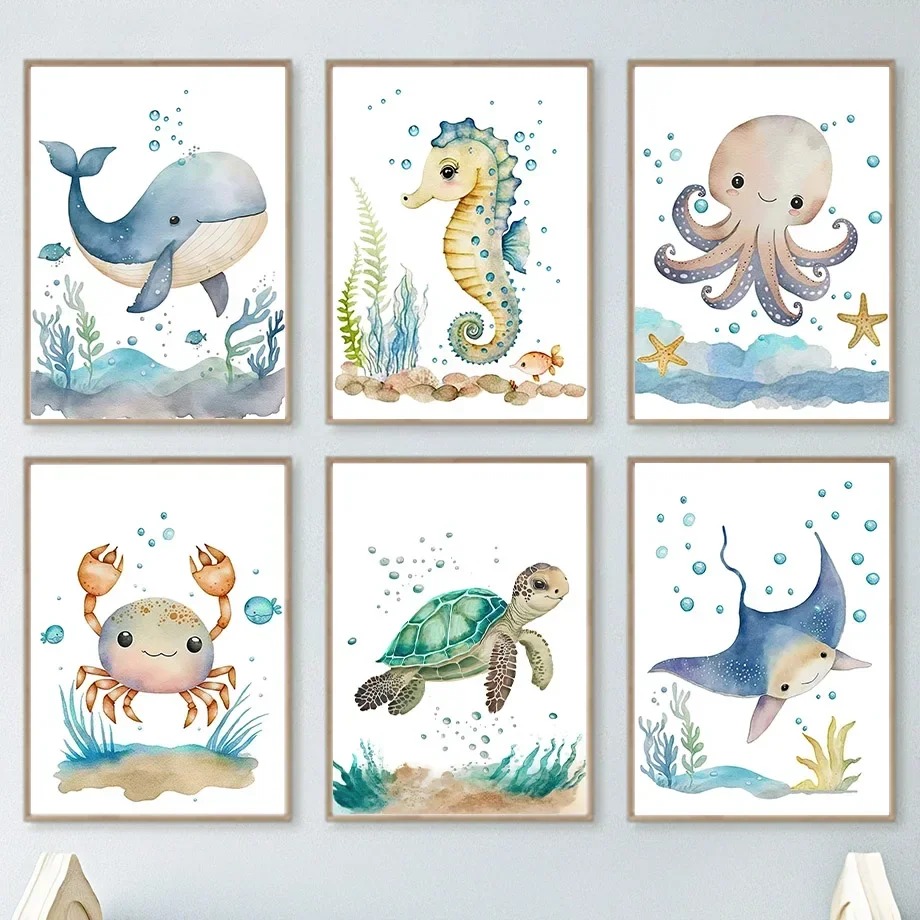 Cute Whale Sea Horse Octopus C - đánh giá và giá Baby Nursery Art
