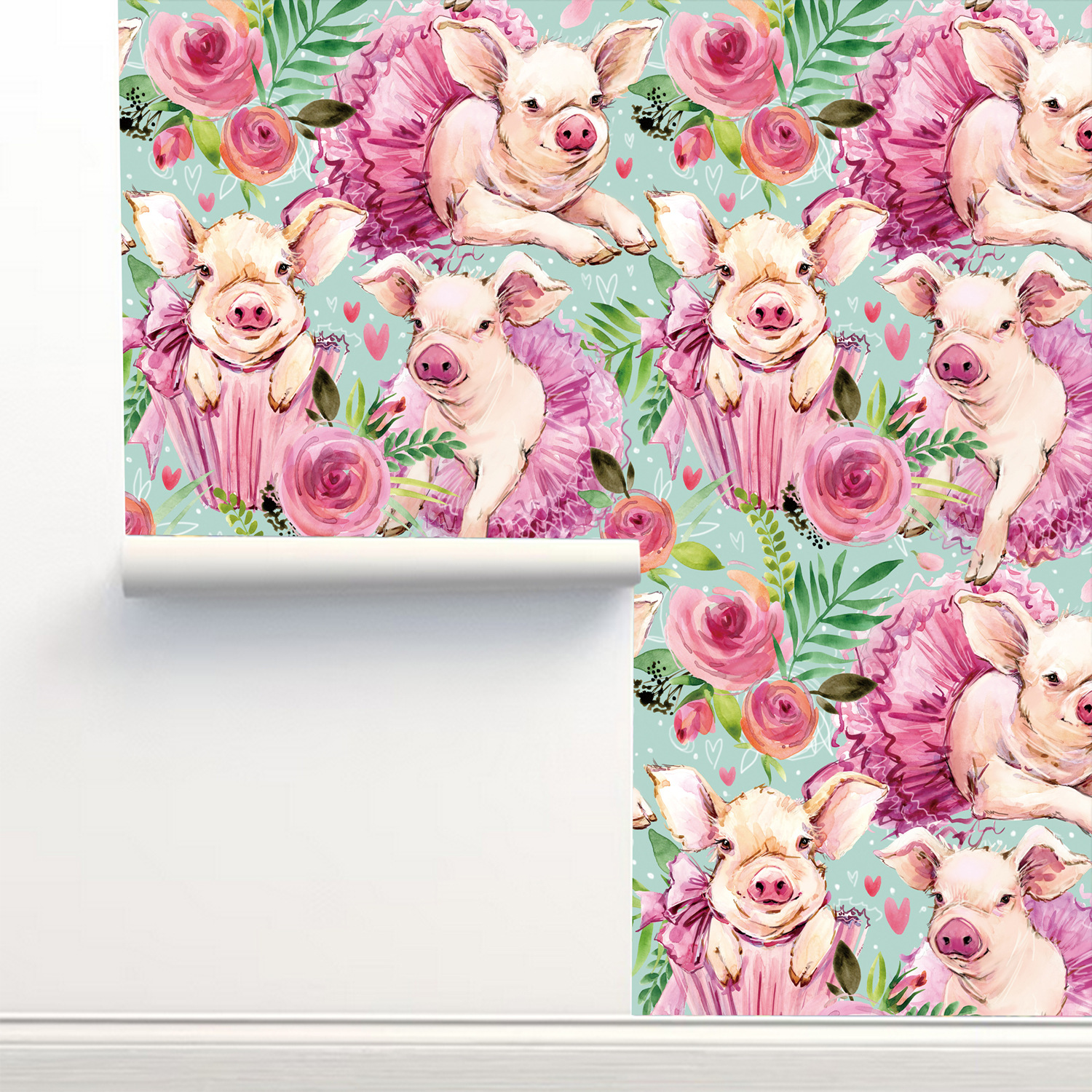 Pink Rose Floral Cute Baby Pig - đánh giá và giá Baby Nursery Animal Theme