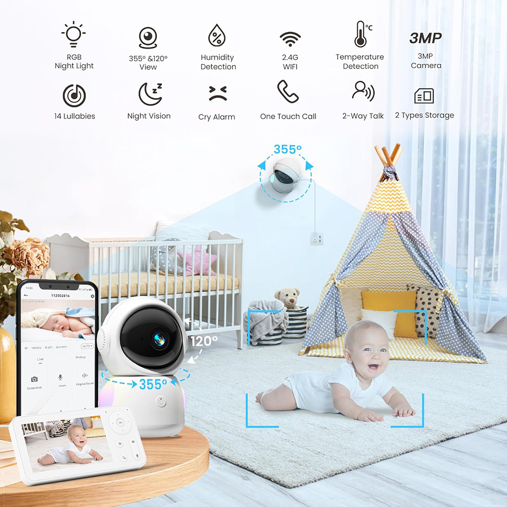 2K Baby Monitor with 2 Cameras - đánh giá và giá Baby Nursery Light